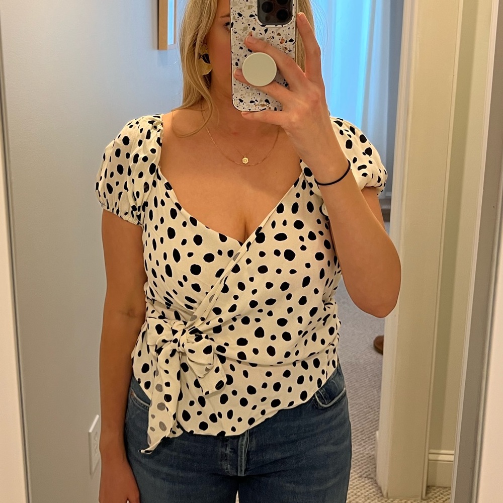 Reformation Lores Wrap Tie Top in Polka Dot size large